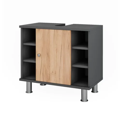 Vicco Waschbeckenunterschrank Fynn, Anthrazit/Goldkraft Eiche - Waschbeckenunterschrank mit 6 Ablagen für optimalen Stauraum und stilvolles Design, ideal für ein aufgeräumtes Badezimmer.