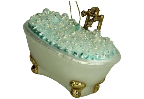 HD Collection Christbaumschmuck, Christbaumschmuck Glas 12cm Badewanne mit Schaum Figur Weiß