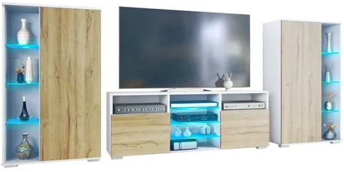 Vladon Wohnwand Davos – Moderne Anbauwand mit LED-Beleuchtung