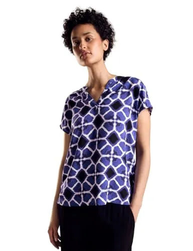 STREET ONE Blusentop mit All-Over Print in Blau - Casual Bluse aus 100% Viskose, atmungsaktiv und pflegeleicht – ideal für entspannte Tage.