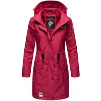 Navahoo Damen Regenmantel Deike Fuchsia - Wasserdicht & Warm - Funktionsjacke mit tailliertem Schnitt, flauschigem Teddyfleece-Innenfutter und abnehmbarer Kapuze. Ideal für den Winter, hält trocken und warm.