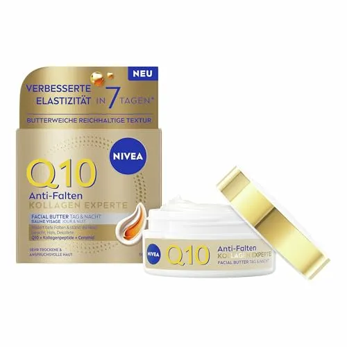 Nivea Q10 Gesichtsbutter Anti-Falten Expert 50 ml - Intensive Feuchtigkeit für sehr trockene Haut. Mit Q10 und Peptiden zur Unterstützung der Hautstruktur. Für straffere Konturen und ein gepflegtes Hautbild. Ideal für Tag und Nacht.
