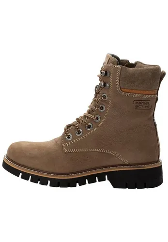 camel active Stiefelette Leder/Textil Schnürstiefelette grün 36 EU - Wanderschuhe in Khaki, wärmende Innensohle und bequemer Blockabsatz für optimalen Komfort bei Outdoor-Aktivitäten.
