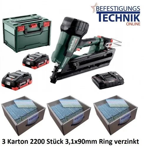 34° Metabo Akku Nagler NFR18LTX90BL 50-90mm 18V 2x4,0Ah + 6600 34° DNW Streifenn