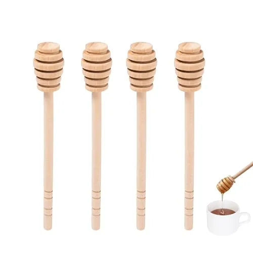 DESIOLE Honigrührer aus Holz, 4 Stück, 16,3 cm, Honiglöffel