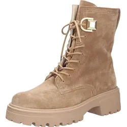Gabor Damen Combat Boots - Warm gefütterte Stiefeletten in Gold matt - Wanderschuhe mit warmem Flauschfutter und robustem Rauleder, ideal für kalte Tage und stilvolle Outfits. Blockabsatz für zusätzlichen Komfort.