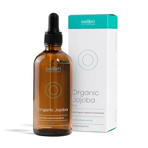 colibri skincare Bio Jojobaöl 100ml - 100% rein für Kosmetik - für gesunde Haare, weiche Haut und starke Nägel - Auch für das Gesicht geeignet - Glasflasche - nativ, kaltgepresst - Made in Germany