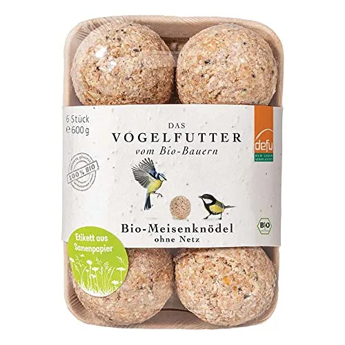 defu Wildvögel | Bio Meisenknödel ohne Netz | Ganzjähriges Wildvogelfutter für Weich- und Körnerfresser | 6 Stück (600g)