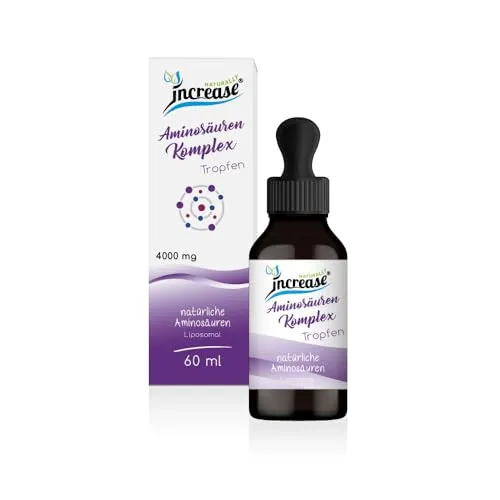 increase NATURALLY Liposomaler Aminosäuren Komplex - 4000mg Amino Tropfen - Aminosäuren Nahrungsergänzung, hochdosiert mit 120.000mg pro Packung, ideal für Fitness und Regeneration, ohne Allergene und Zusatzstoffe.