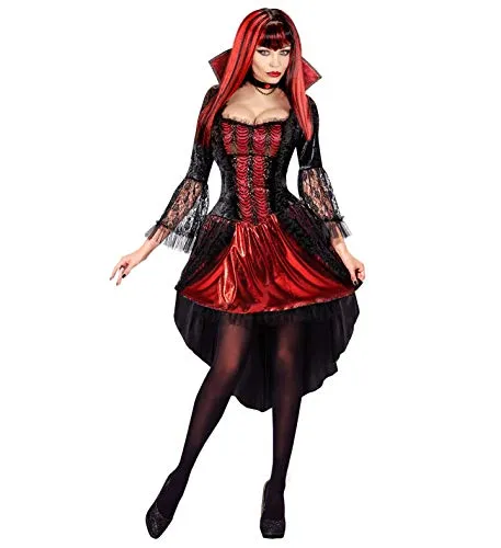 W WIDMANN MILANO Vampirin Kostüm - Verführerisches Kleid und Halskette für Halloween und Mottoparty - Kostüm-Outfits für Erwachsene, verwandeln Sie sich in eine verführerische Vampirin mit diesem eleganten Kleid und der passenden Halskette.