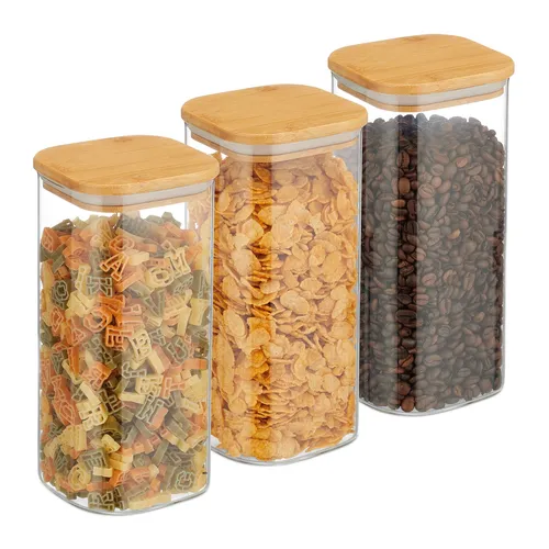 Vorratsgläser mit Deckel Set - Vorratsgefäße & -gläser, quadratische Glasdosen mit 1,5 L Kapazität, ideal für eine platzsparende und stilvolle Aufbewahrung Ihrer Lebensmittel.