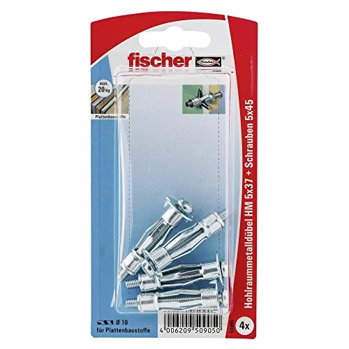 Fischer Hohlraum-Metalldübel HM 5 x 37 SK SB-Karte, 4 x Schraube M 5 x 43, 050905