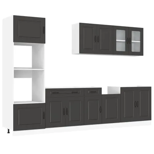 vidaXL 7-TLG. Küchenschrank-Set Kalmar Schwarz - Küchenzeilen mit elegantem Design, viel Stauraum und pflegeleichter Oberfläche – die perfekte Lösung für Ihre Küche!