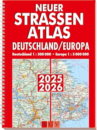Neuer Straßenatlas Deutschland/Europa 2025/2026: Deutschland 1:300.000 | Europa 1:3.000.000 | Praktisch mit Spiralbindung