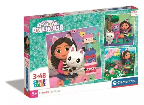 Clementoni Puzzle 3x48el Koci Domek Gabi. Gabby's Dollhouse 2 8005125252954
