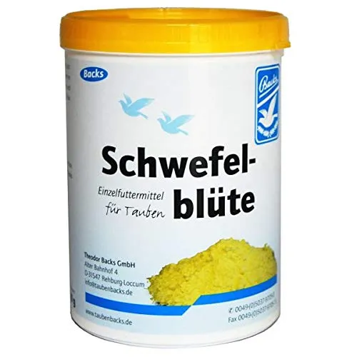 Backs Schwefelblüte Zusatzfutter für Tauben - 600g - Sonstige, hochwertiges Zusatzfutter für Tauben zur Unterstützung der Gesundheit und Leistung, hergestellt in Deutschland.