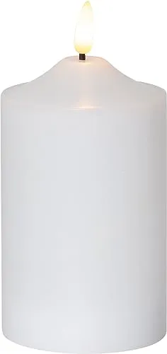 EGLO LED Kerze, Kerzenlicht flackernd mit Timer, batteriebetriebene Weihnachtsdeko mit Flamme, künstliche Stumpenkerze aus Echtwachs in Weiß, elektrische Wachskerze warmweiß, 15 cm