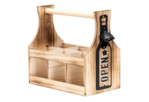 Levandeo® Flaschenträger aus Holz für 6 Flaschen mit Flaschenöffner - Rustikaler Flaschenträger aus MDF Holz für 6 Flaschen, inkl. praktischen Flaschenöffner. Ideal als Geschenk für Männer an besonderen Anlässen.