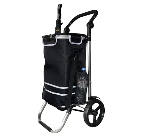 Faltbarer Aluminium Einkaufstrolley 57L – Schwarz mit Kühlfach - Vielseitiger Einkaufstrolley mit 57L Volumen (48L + 9L Kühlfach) und bis zu 30 kg Traglast. Robuster Aluminiumrahmen, leichtlaufende EVA-Räder und praktische Klappfunktion für komfortables Einkaufen.