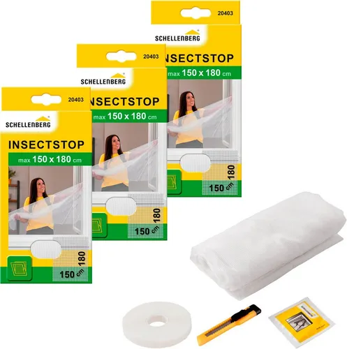SCHELLENBERG Fliegengitter-Gewebe Insektenschutz und Mückenschutz für Fenster ohne bohren, (Set, 3-St), inkl. Befestigungsband, 150 x 180 cm, anthrazit und weiß