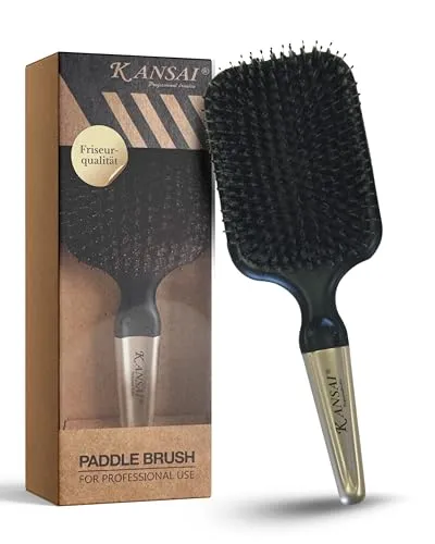 Kansai Large Paddle Brush I Premium Paddlebürste 13-reihig I Anti-Tangle Effekt I Kombination aus 100% Wildschweinborsten & Ionisierten Nylonstiften mit Noppen I Roségold