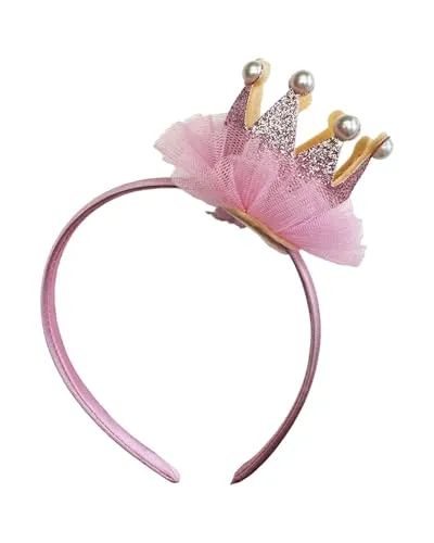 Das Kostümland Prinzessin Glitzer Krone mit Perlen und Rüschen | Haarreif Rosa (3)
