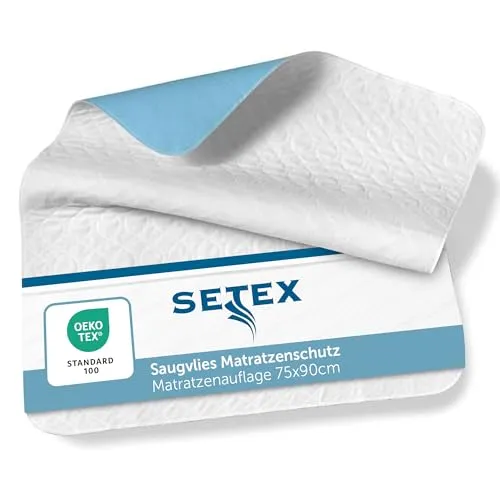 SETEX Wasserdichte Saugvlies Matratzenauflage 75 x 90 cm - Matratzenauflage mit hoher Flüssigkeitsaufnahme, ideal für Pflege und Schutz der Matratze. Wasserdicht, schadstoffgeprüft und kochfest bis 95 Grad – Qualität Made in Germany.