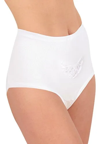 VCA 6er Pack Damen Taillenslip mit Spitze in weiß Kochfest mit Tunnelbund, 100% Baumwolle, Weiss, Gr. 40-42