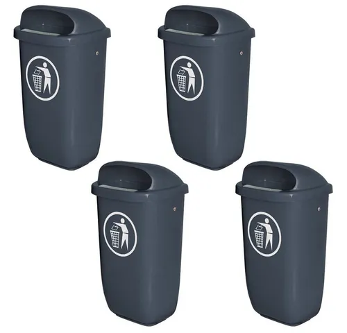 BRB-Lagertechnik Mülleimer BRB 4 - 4x 50L Abfall-Behälter für den Außenbereich - Haushaltszubehör: Set mit 4 robusten, wetterfesten 50L Abfall-Behältern, ideal für öffentliche Plätze. Mit verriegelbarer Regenhaube für einfache Entleerung.