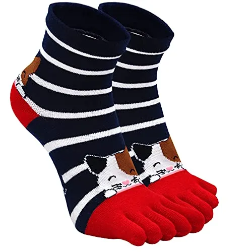 ZFSOCK Zehensocken Damen Baumwolle Bunt Sport Five Finger Socken Zehen Einzeln Lustig Tiere Muster Laufen Socken 1 Paar 36-41