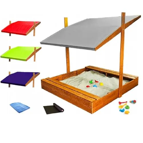 Sandkasten aus Holz mit Dach - 150 cm grau - Kompakter Sandkasten für Kinder, ideal für kreative Spielstunden im Freien. Mit schützender Dachabdeckung für sauberen Sand und komfortablen Sitzbänken.