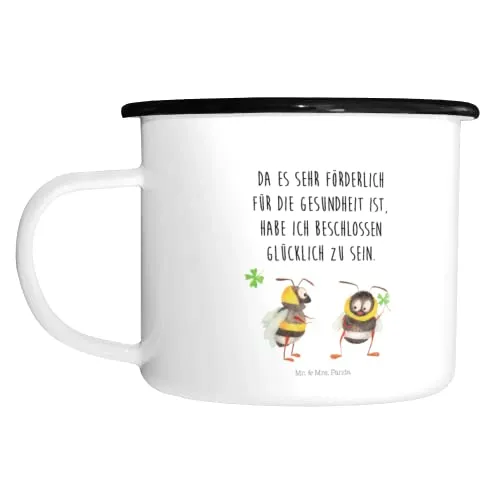 Mr. & Mrs. Panda emaillebecher Hummeln Kleeblatt in weiß von Mr. & Mrs. Panda