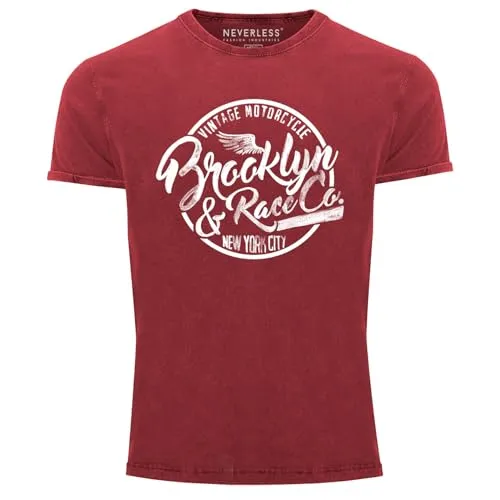 Neverless Vintage Print-Shirt Brooklyn Racing - Trendiges Herren T-Shirt mit coolem Brooklyn Racing Print im Used-Look, ideal für lässige Party-Looks und vielseitige Kombinationen mit Jeans oder Shorts.