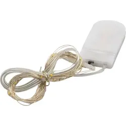 LED Lichterkette Micro 20 LED 220 cm Knopfzelle Warmweiß Drahtlicht Mikro Batterie - Silber