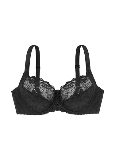 Dorina Damen Philippa Bügel-BH – Jacquard-Mikrogewebe mit Spitzen-Details, U-Rückenflügeln und Verstellbaren Trägern für Hebung & Halt, Schwarz