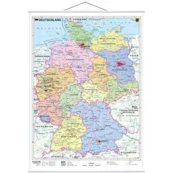Deutschland, politisch 1 : 1 000 000 - Wandkarte Kleinformat mit Metallstäben - Wandkarte im Kleinformat, beschreib- und abwischbar, ideal für Schulen und Büros - zeigt politische Gliederung und höchsten Berg jedes Bundeslandes.