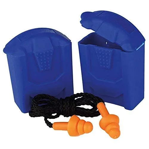 PRO FIT Prosoft Mehrweg-Gehörschutzstöpsel mit Kordel – inklusive Box, Dämmwert SNR 25 dB(A), Ohrstöpsel mit Lamellen zur Geräuschdämmung - Orange