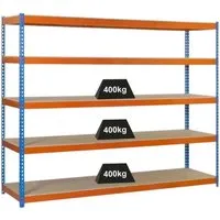 PROREGAL® Schwerlastregal Wood Yeti Five - 400kg Traglast - Schwerlastregal mit 5 verstellbaren Holzböden, 200cm hoch, ideal für Werkstätten und Lager. Hohe Stabilität und einfache Montage durch Stecksystem.