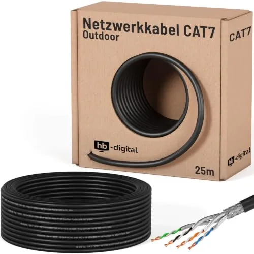 HB-DIGITAL 25m CAT 7 Netzwerkkabel Outdoor - Schwarz