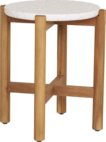 Gartentrends Gartentisch Terracina, Akazie / Weiß, 37x46x37cm - Der Gartentisch Terracina vereint modernes Design mit praktischer Funktionalität. Mit seiner kompakten Größe und robusten Materialien ist er ideal für Garten, Balkon oder Terrasse und bietet vielseitige Einsatzmöglichkeiten.