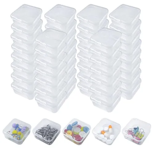 TTQiAnJ 48 Stück Quadratische Mini Kunststoffboxen,Transparent Mini Aufbewahrungsbehälter,für kleine Gegenstände und Andere Bastelprojekte,1,7 x 1,7 x 0,7 Zoll