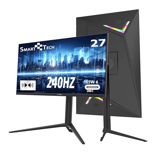Smart Tech 27 Zoll Gaming Monitor - FHD 240Hz mit Lautsprechern und Höhenverstellung - Gaming Monitor mit 240Hz Bildwiederholrate für flüssige Spiele, VA-Panel für lebendige Farben und integrierte Lautsprecher für ein beeindruckendes Erlebnis.