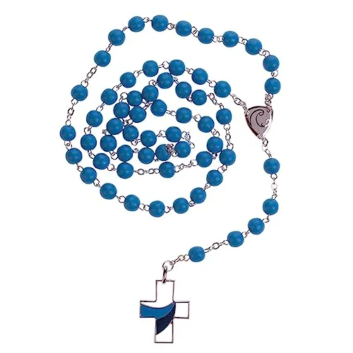 Fritz Cox Holz Rosenkranz in Blau | Versilbertes Kreuz mit Emaille | Spirituelles Gebetsschnur für Andacht und Glauben | ca. 45cm