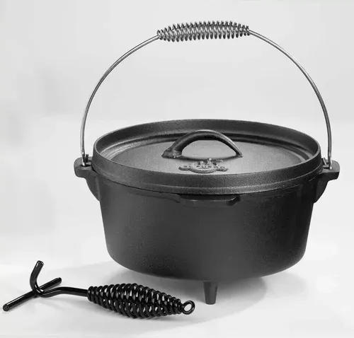 El Fuego Grilltopf AY0464 - Komplett-Set mit Deckel und Schürhaken - Grillzubehör aus robustem Gusseisen mit 3 stabilen Standfüßen. Ideal für schmackhafte Gerichte im Freien und unvergleichliches Grillvergnügen.