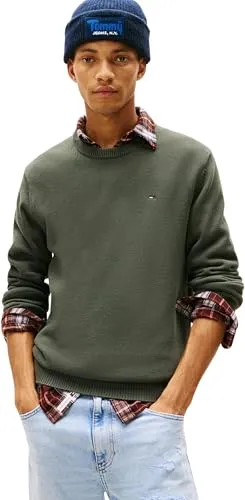 Rundhalspullover TOMMY JEANS Herren, Slim Fit, Pewter Grün - Herren-Pullover aus 100% Baumwolle mit Slim Fit Schnitt. Der Rundhals-Ausschnitt und die langen Ärmel bieten Komfort und Bewegungsfreiheit.