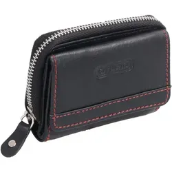 Leder Minibörse schwarz rot mit Reißverschlussfach - Geldbörsen & Etuis, kompakte Hosentaschenbörse aus hochwertigem Leder mit praktischem Reißverschlussfach für sichere Aufbewahrung von Geld und Karten.
