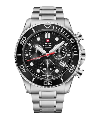 Swiss Military by Chrono Herren Uhr Chronograph Quarzwerk mit Edelstahl Metallarmband Analoge Herrenuhr Armbanduhr Silber SM34101.01