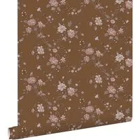 ESTAhome Tapete Blumen Rostbraun und Rosa 53 cm x 10,05 m 139286