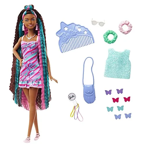 Barbie Totally Hair Puppe mit buntem Schmetterlingskleid