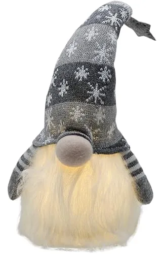 Bambelaa! Weihnachtswichtel Figuren LED Wichtel Deko Figur Beleuchtet Trolle Stehend Weihnachtsdeko Amerikanisch Weihnachten Dekoration Winterliche Tisch Innen Batteriebetrieben (Grau, 41 cm)